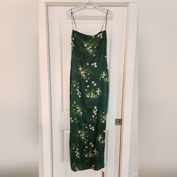 Reformation Frankie silk slip dress-dark green (size 4 remaining) NWOT - Picture 14 of 16